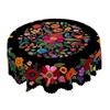 Mexican Floral Tablecloth Round Table Cover with Scalloped Edge Colorful Flower Folk Art Pattern