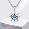 Vnox Rudder Turquoise Pendant Necklace for Men, Silver Color Stainless Steel Natural Stone Metal Necklaces, Trendy Jewelry Gifts