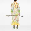 Spring Abstract Artist High Collar Lantern Sleeve Dress for Women