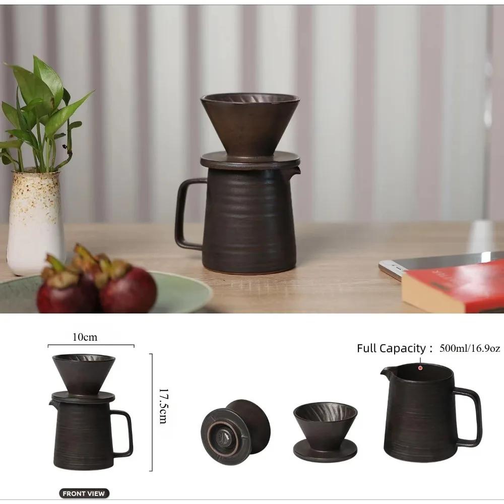 2-piece Porcelain Hand-pour Coffee Maker Set with Cups, Hand-pour Cone Drip Coffee Maker, Microwave-safe and Dishwasher-safe