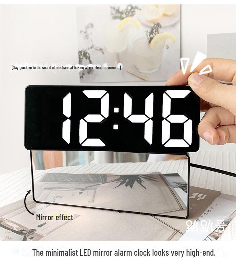 LED Mirror Desktop Clock: Digital Display Table Ornament & Student Alarm Clock