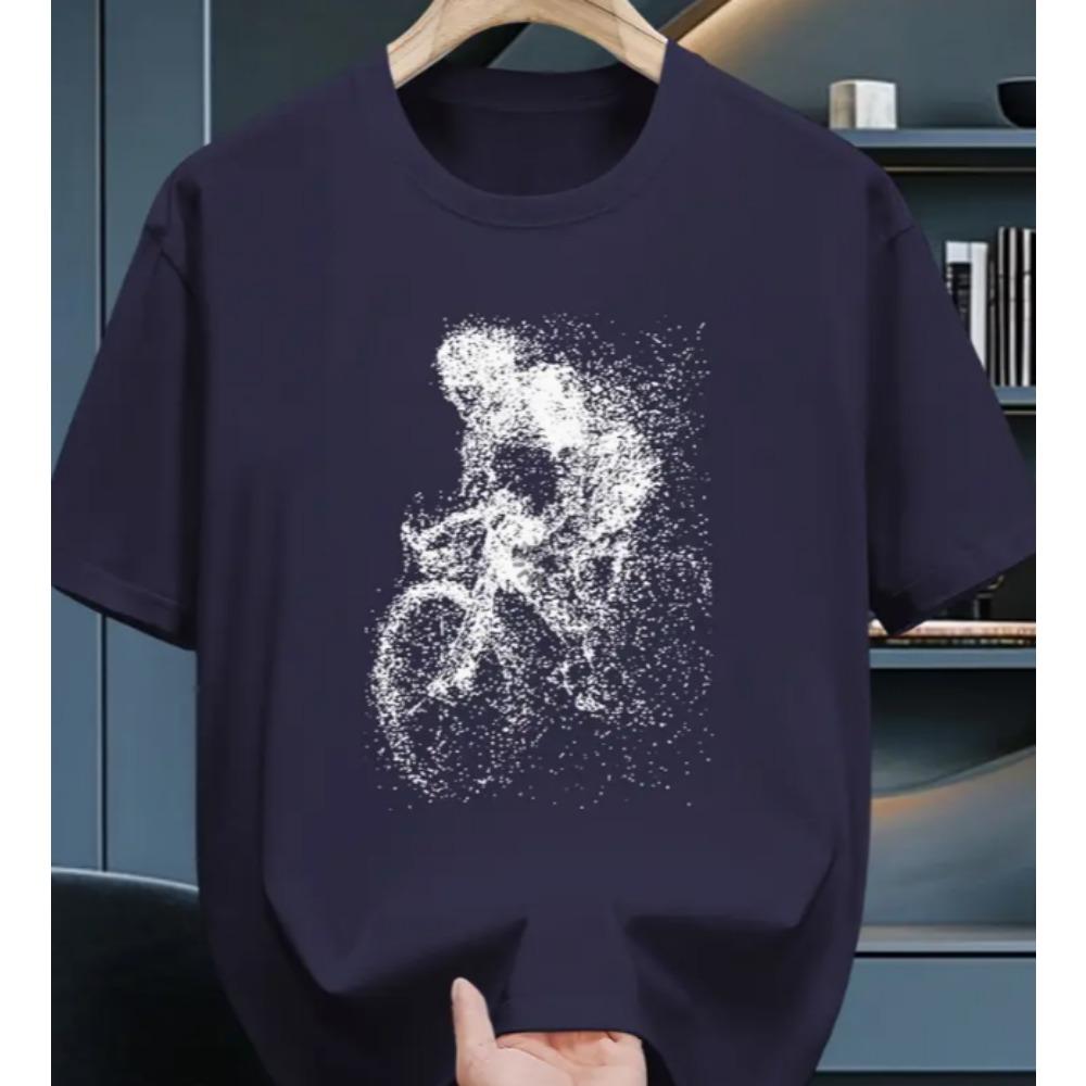 Men's Cotton Short Sleeve T-Shirt Stylish Geometric Bicycle Print Crew Neck Perfect for Outdoor Activities Clothing