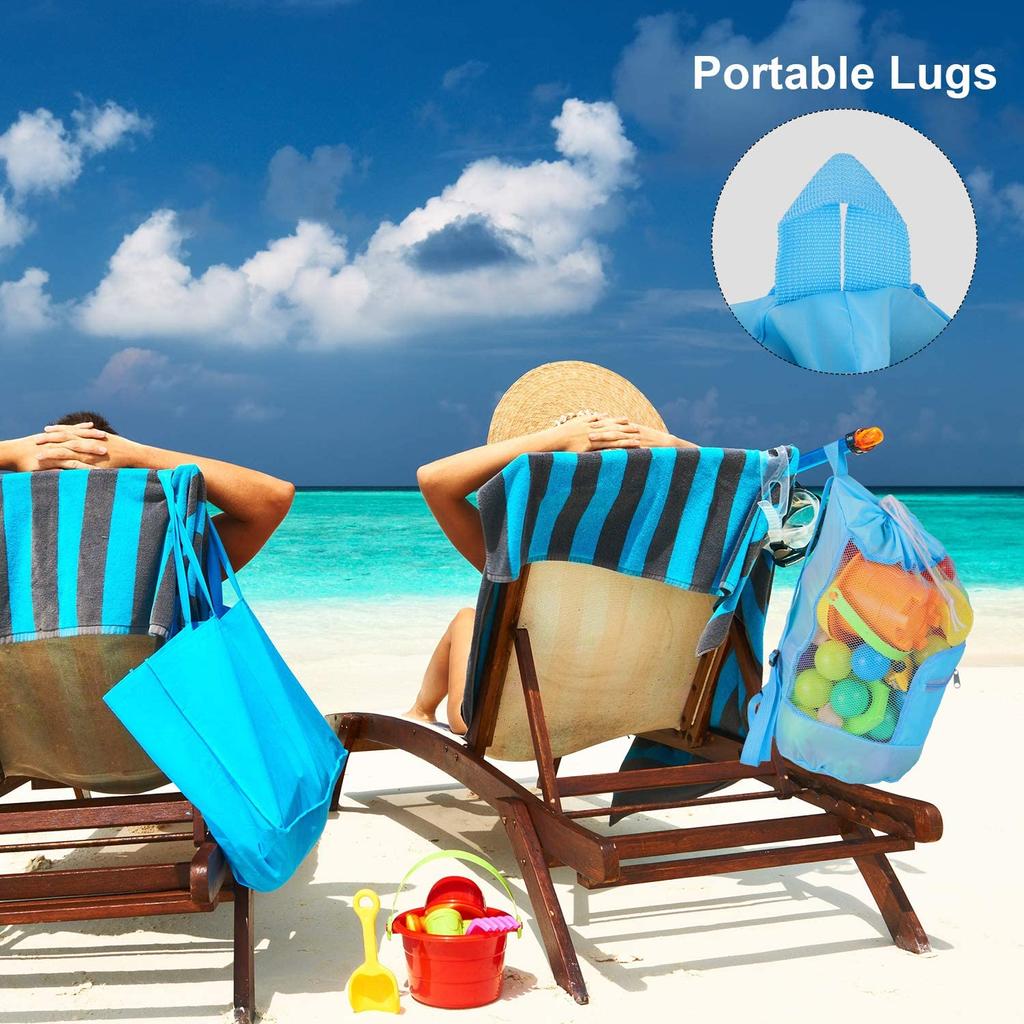 Beach Storage Pouch Tote Bag Kids Foldable Beach Mesh Bag Large Capacity Travel Toy Organizer Net Portable Storage Backpack
