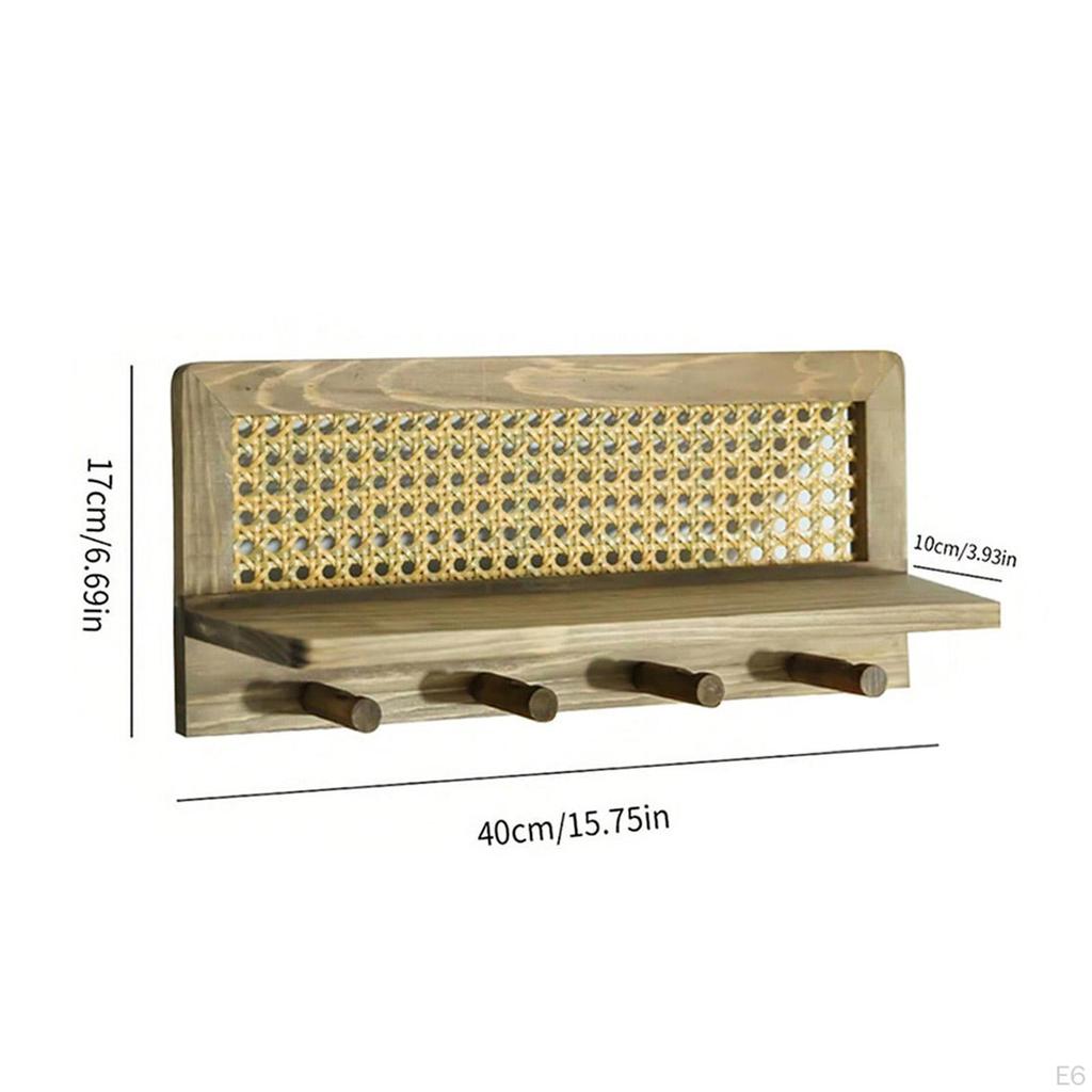 Coat Hanger Wall Mount with Shelf, Includes Four Hooks for Keys and Bags in Entryway