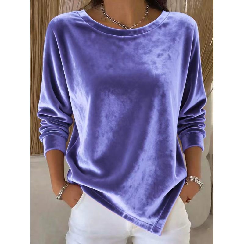 JPNTKY Women's Fashion Casual Solid Color Print Long Sleeve O-Neck Blouses & Shirts