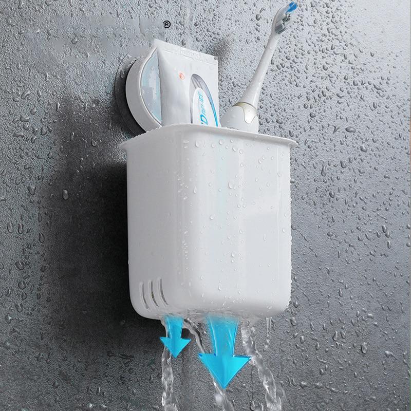 Toothbrush Wall Mounted Holder Toothpaste Mouth Cup Drill-Free Bathroom Storage Shelf Portable Rack