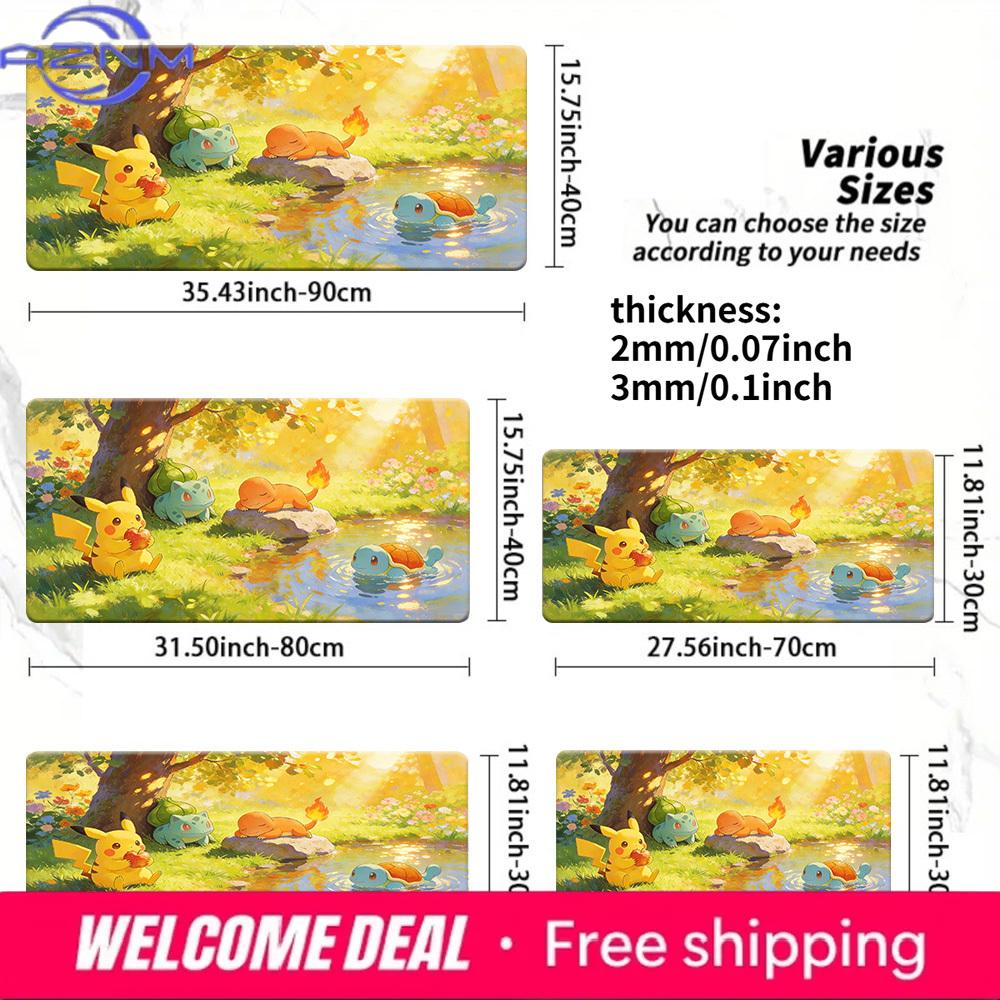 Kanto Starters Pikachu Sunny Stream TCG Playmat NonSlip Washable Desk Mat 30x80x0.2cm