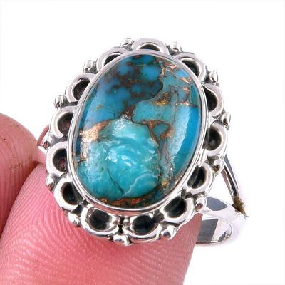 Natural Blue Copper Turquoise Gemstone 925 Solid Sterling Silver Ring S.9 Y0l38