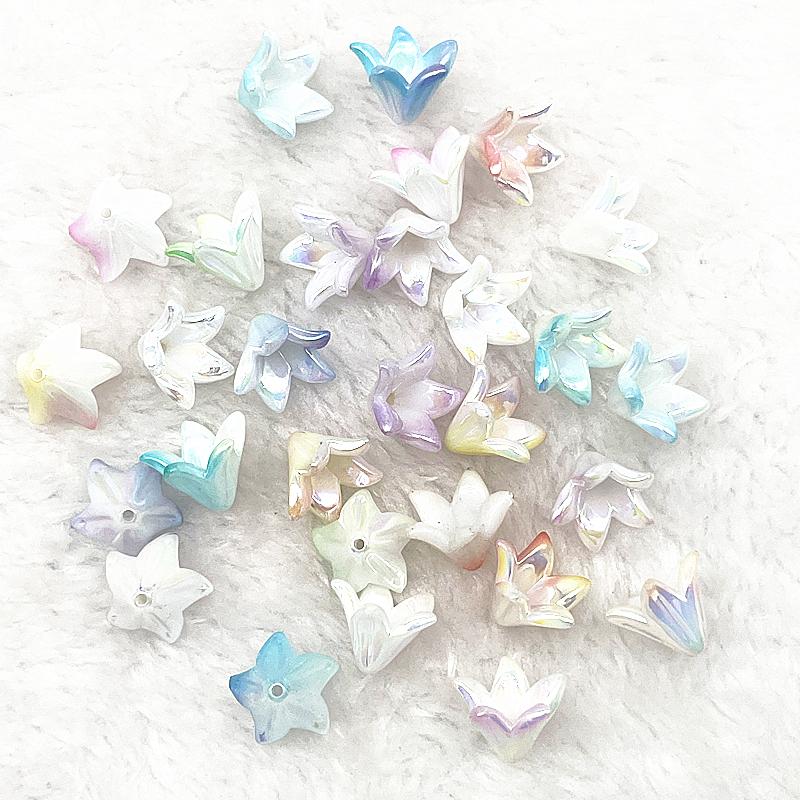 20pcs 13x16mm Gradual Change Acrylic Lilies Beads Caps Jewelry Findings Charms Bracelets Spacer Beads for Jewelry Making