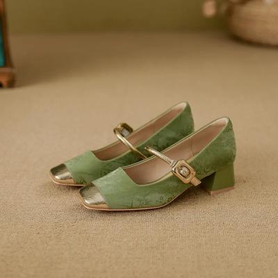 High Heels Women 2026 Leather Soft Sole Color Blocked Single Shoes Woman Fashion Women Heels Pumps High-heeled Shoe Retro Woman