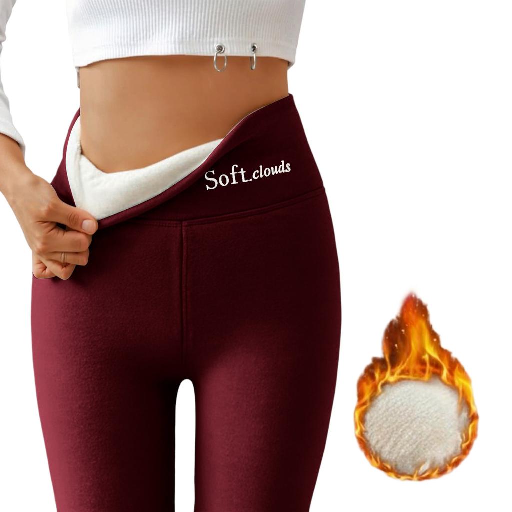 Women's High Waist Embroidered Thermal Fleece Lined Leggings Winter Warm High Stretch Skinny Yoga Pants