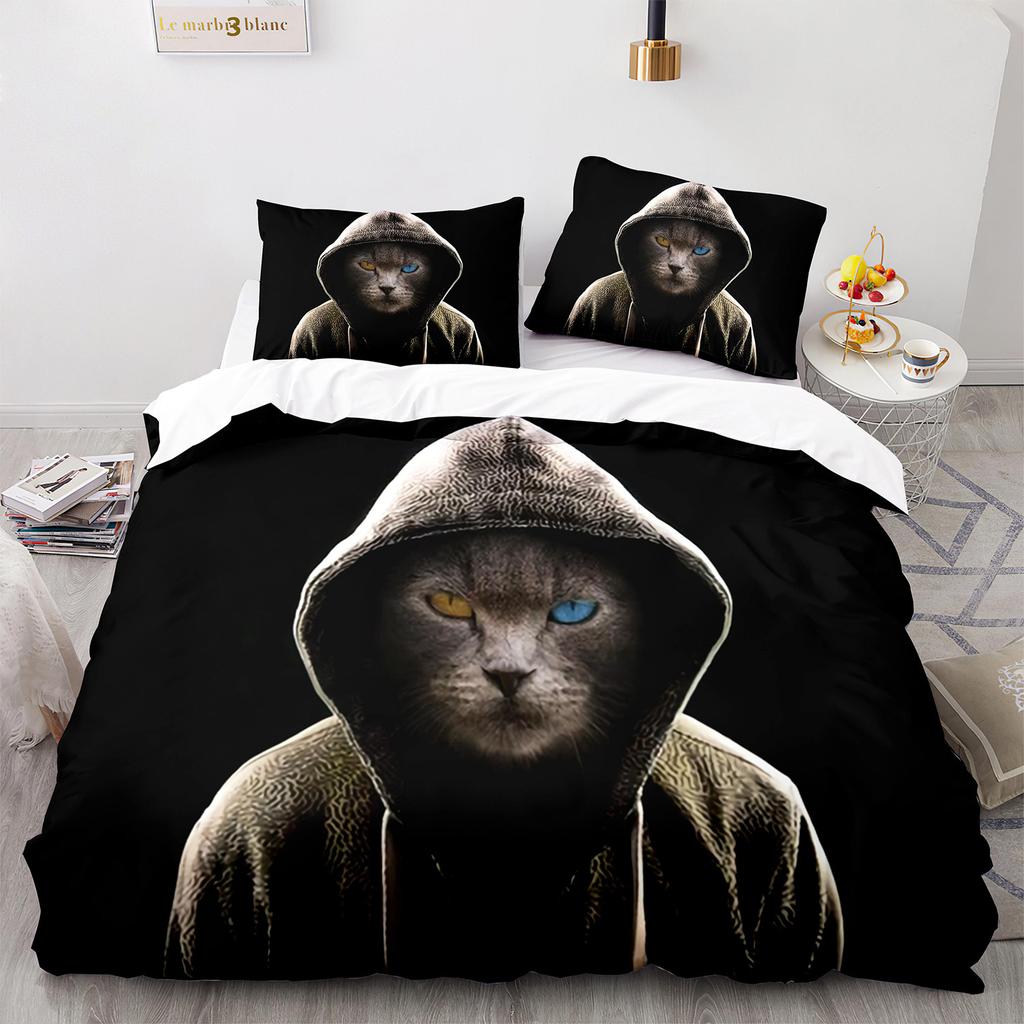 3D Three-Piece Kitten Quilt Cover Size Three-Piece Set