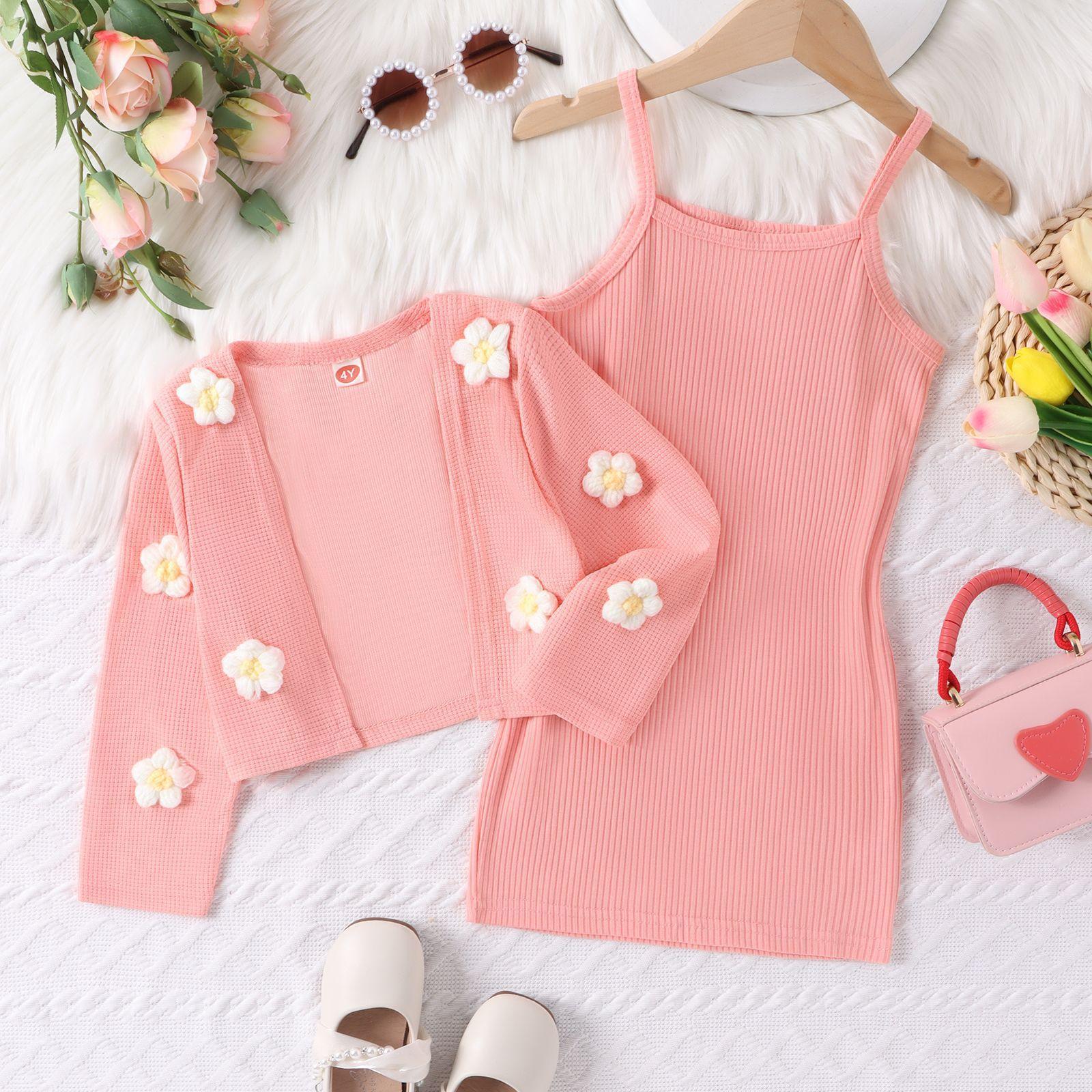 

Комплект одежды для девочек, детская повседневная одежда с длинными рукавами и цветочным принтом на весну и осень + внутренний слой на бретелях + комплект из двух предметов 7Y розовый