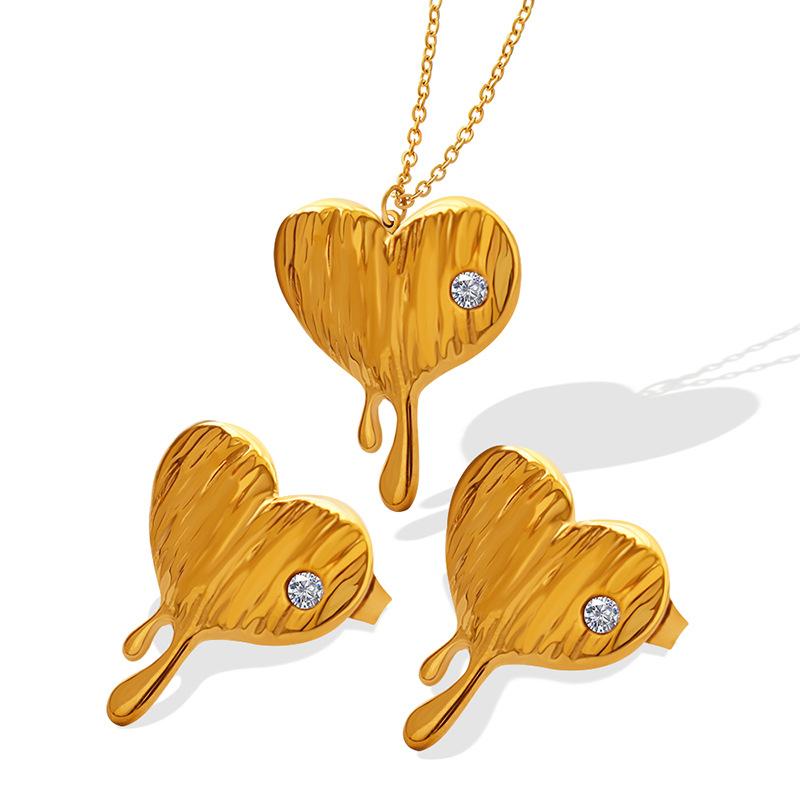 Unique Temperament Jewelry Set Melted Heart Zircon Inlaid Pendant Necklace Niche Design Earrings