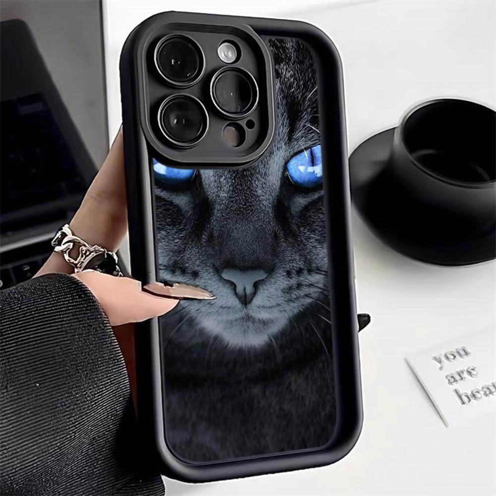 LZ3 Black Cat Green Eyes Silicone Phone Case for iPhone 11 13 14 15 16 Pro Max 7 8 16 Plus 12 mini XS Max XR Shockproof Back Cover