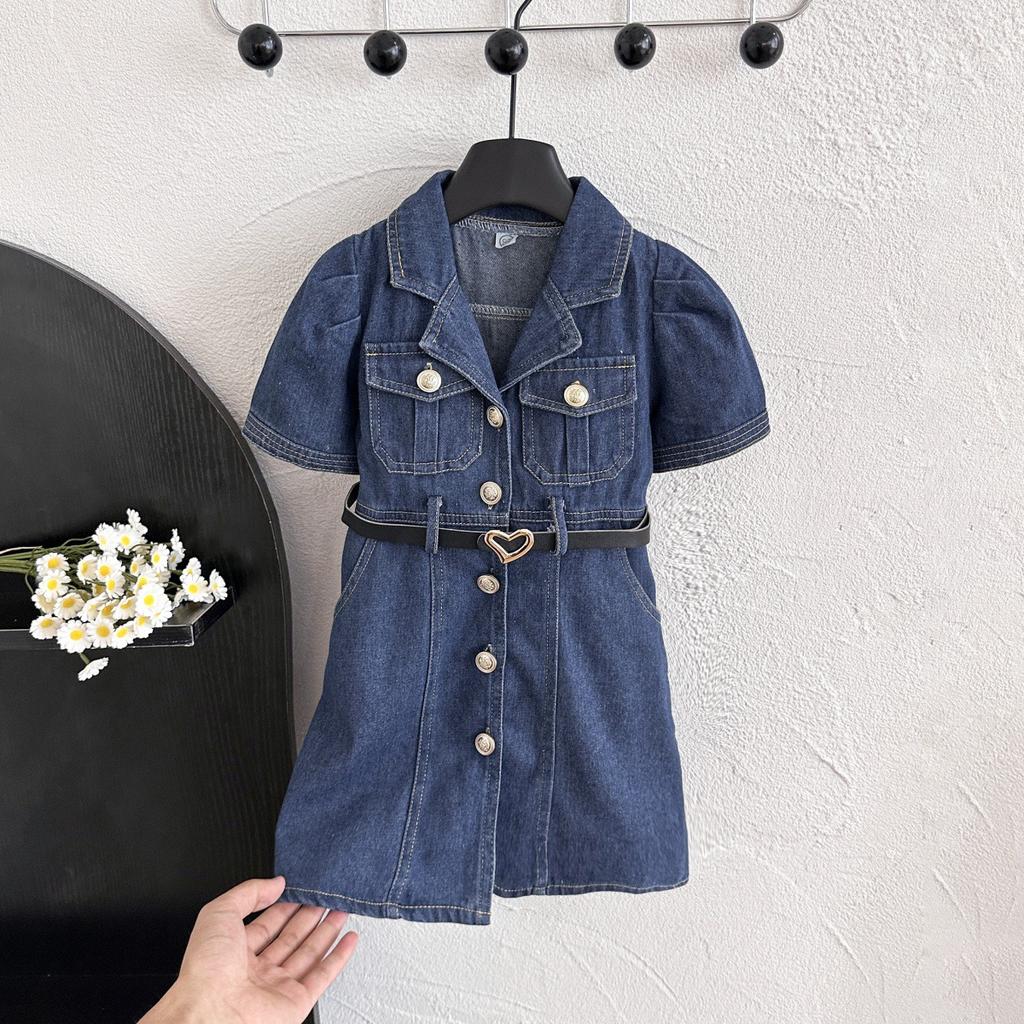 Vestito in Denim da Bambina Nuovo Estivo Sottile Denim Elegante Vintage Versatile