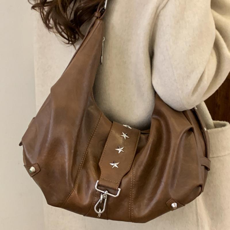 Niche tote bag retro texture casual large capacity shoulder bag soft leather lazy style high value fashionable bag women
