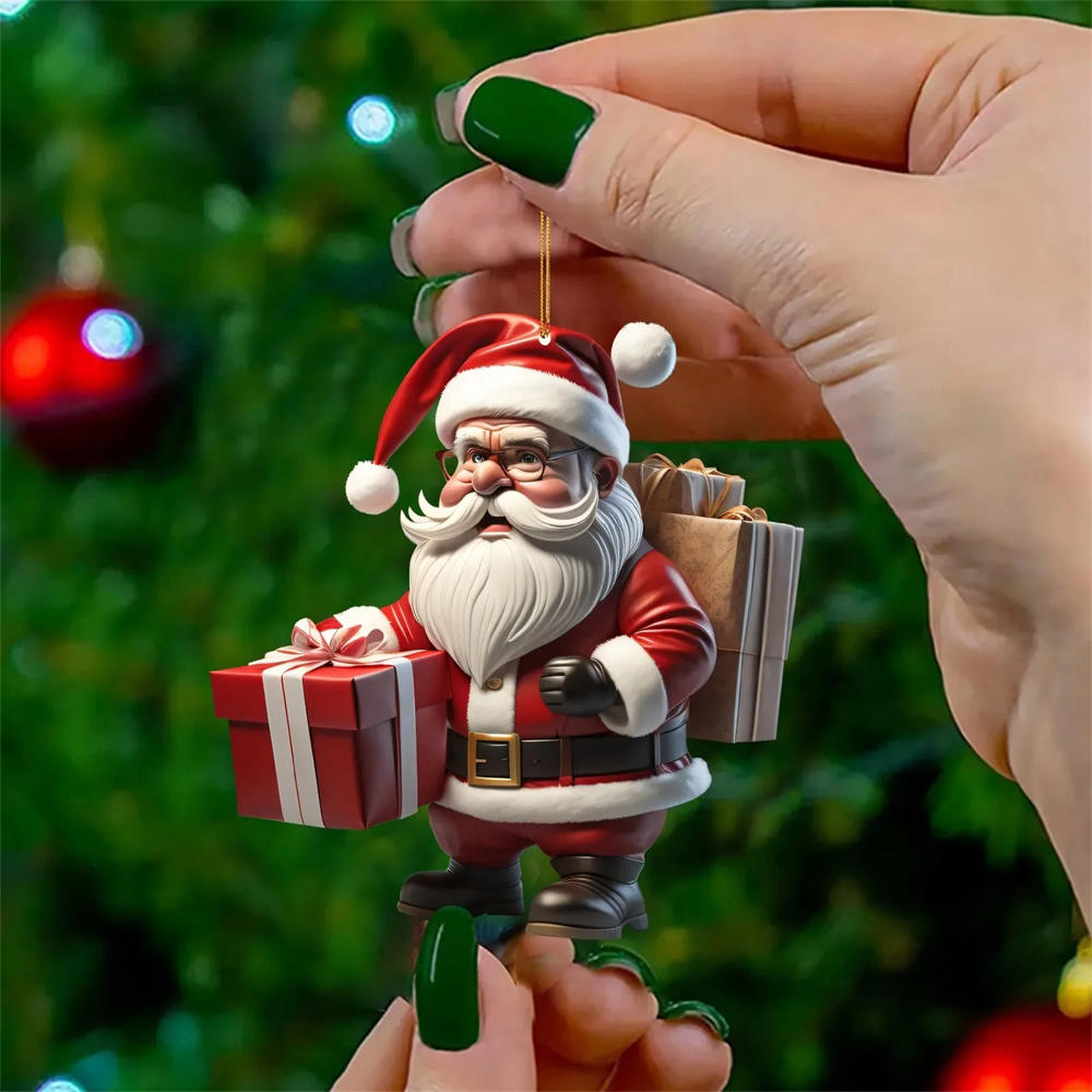 Christmas Tree Cat Pendant 2D Acrylic Christmas Hanging Decoration Funny Christmas Cat Snowman Ornaments Party Decor Xmas Gift