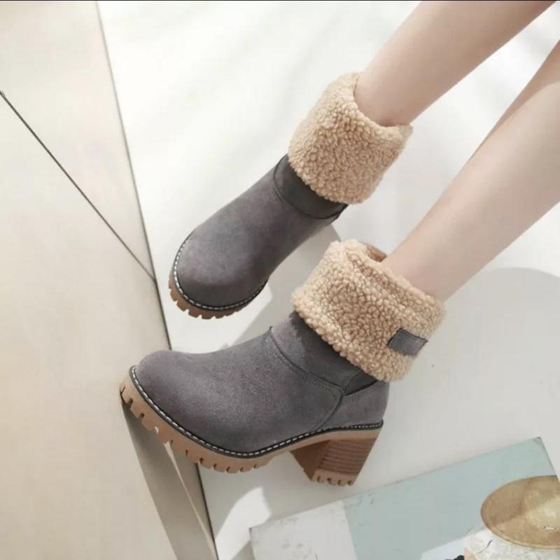 Mid Tube Chunky Heel Suede Boots Cotton Boots Size Women's Boots