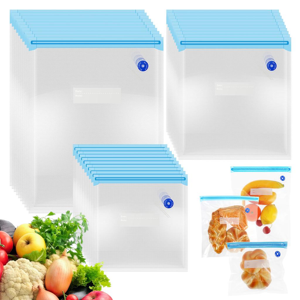 10/30Pcs Food Vacuum Bags 3 Size Reusable Vacuum Seal Bags Clear Vacuum Zipper Sealer Food Storage Bag for Vegetables Fruit Meat