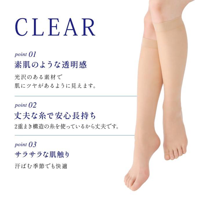 Revual CLEAR Smooth and Sunny Made In Japan Five-Toe Stockings, Comfortable, Knee-Length Socks, Beige, Natural, Brown, Cool, Leg-Lengthening,