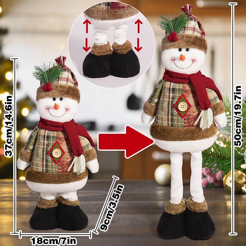 1pc Merry Christmas Decor Scalable Leg Snowman Dolls Figurines Christmas Gift For Kids Plush Elk Santa Doll Model Table Ornament