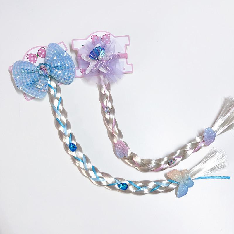 Kids' Cute Starfish Pearl Bow Braid Mesh Wig Ponytail