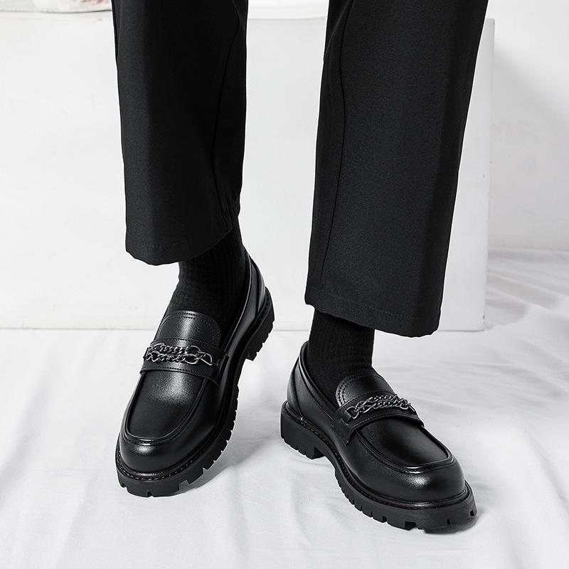 Men's loafers British retro leather shoes Men's Brock men's shoes Platform one pedal Hairstylist small leather shoes