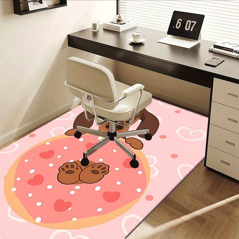 Chair Mat Office Carpet Oversized Pink Donut with Cute Dog Design, Perfect for Home Decor, Sofa Rug, and Office Use As a Gift for Any Room