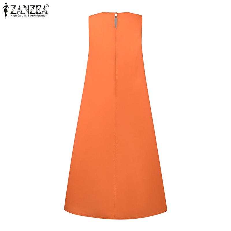 ZANZEA Womens Casual Round Neck Loose Summer Sleeveless Print Dress