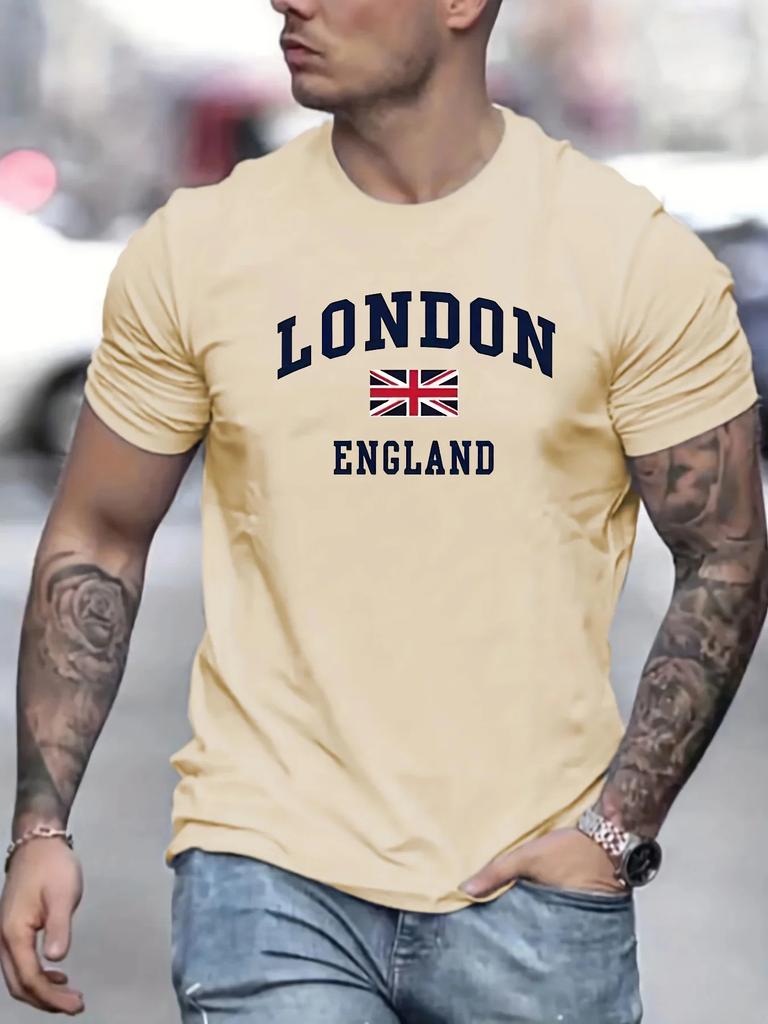 2025 Hot Sale of London and UK Printed Pure Cotton Short-sleeved Men's Casual Summer Round-neck T-shirt Tops