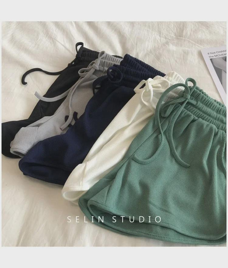 Shorts d'été amples en soie glacée pour femme, jambe large, élastiques