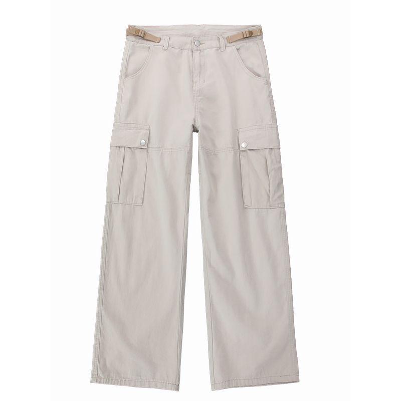 

European and American High Street Retro Cargo Men s and Women s High Waist Loose Straight Slimming Versatile Wide Leg Hiphop Casual Long Pants Apricot color 2XL
