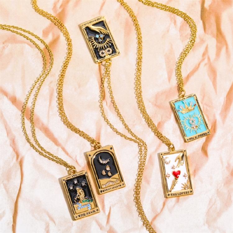 Stylish Tarot Pendant Necklace Tarot Card Enthusiast Present Fashion Tarot Jewelry Party and Festival Necklace for Daily