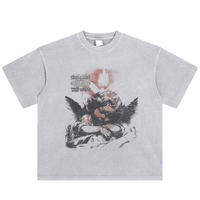 Streetwear Winkel Grafik T-Shirt Baumwolle Gewaschenes T-Shirt Unisex Oberteile Tees Sommer Kurzarm T-Shirt