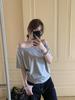 Women's Off-Shoulder Gray Short-Sleeve T-Shirt: Casual Loose Fit, Simple Black Design for Summer