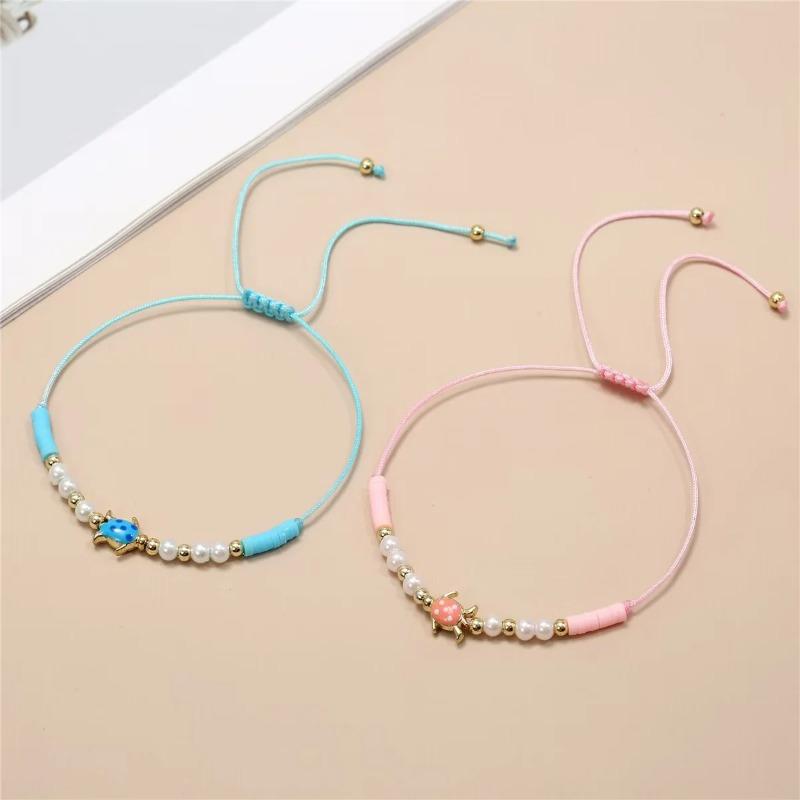 12PCS Cartoon Turtle Bangle Bracelet Set Alloy Painted Beads Pearl Decor Adjustable Friendship Jewelry Gift for Kids Teens