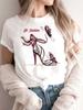 Maycaur New High Heel Wine Glasses Graphic Print T Shirt Women Funny Tshirts Casual White Short Sleeves Tops Tees Feamle Clothes