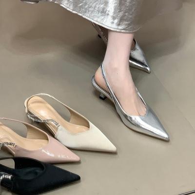 High-End Stiletto-High Heels mit Fersenriemchen, Rock-Temperament, Strass, spitze Sandalen