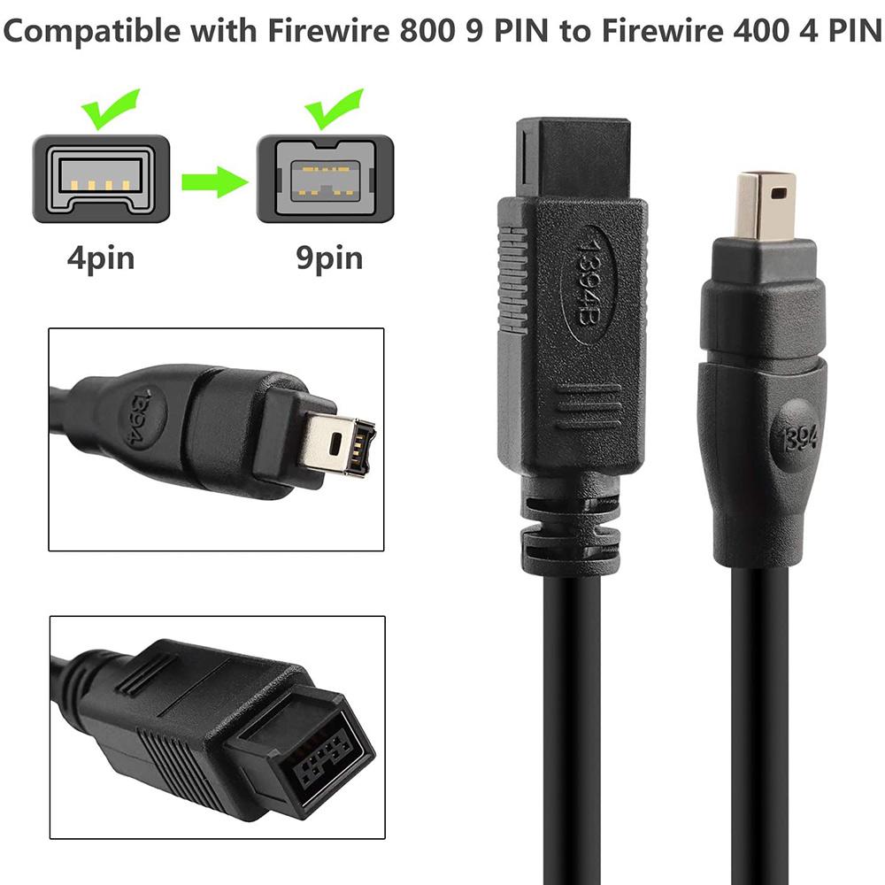 

JUNSUNMAY 4.5m IEEE 1394 FireWire 800 to 400 9Pin to 4Pin Data Cable Extension Cord As Shown A