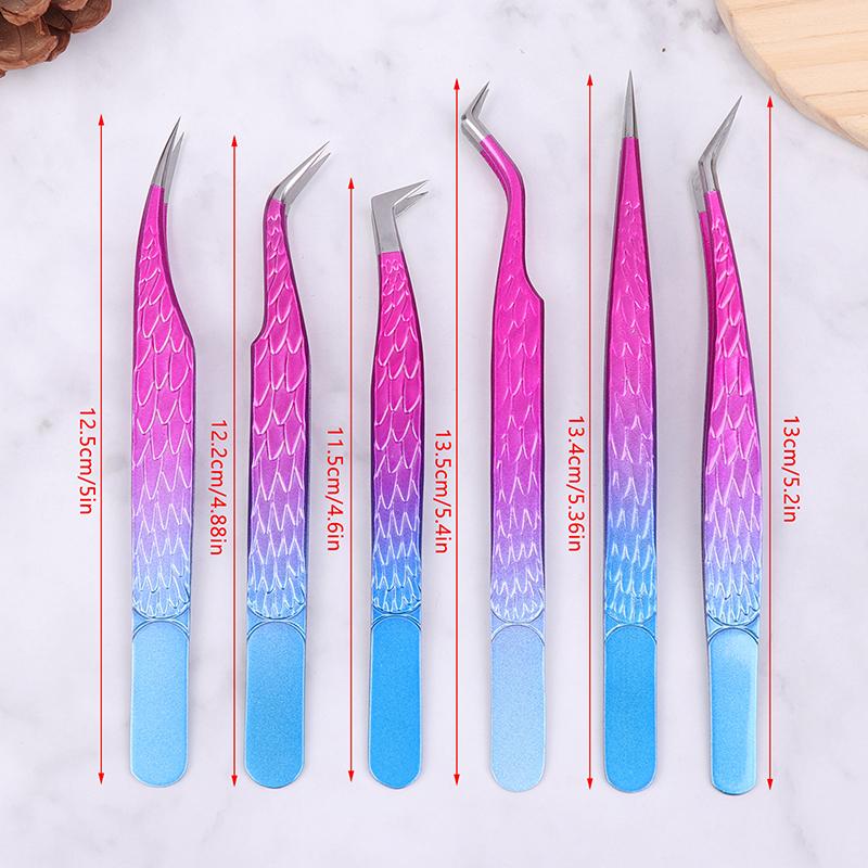 Tweezers For Eyelash Extension Colorful Stainless Steel Superhard Tweezers High Precision Anti-Static Makeup Tweezers