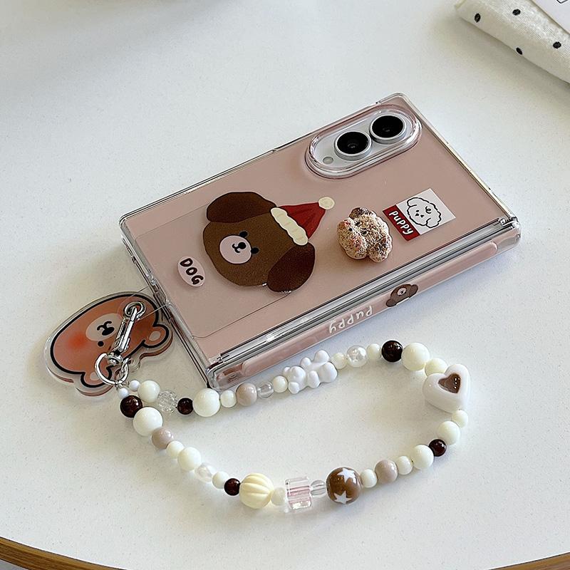 Korean Cartoon Cute Puppy Phone Case For Samsung Z Fold 8 ZFold8 Cover with Chain Kawaii Hard Cases For Galaxy Z Fold8 Funda