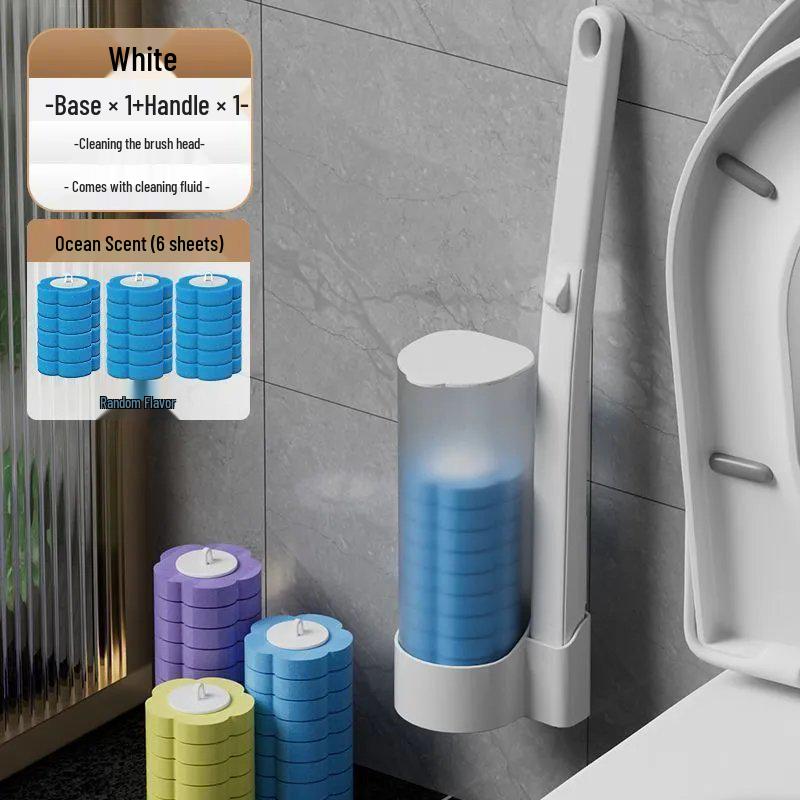 Wall-Mounted Disposable Toilet Brush Set with Replacement Head - No Dead Angle Design for Household Bathroom Cleaning