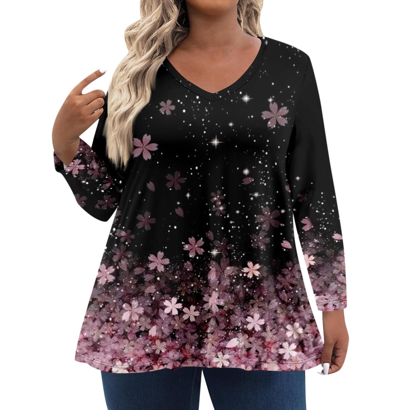 

Жіночі топи великих розмірів Сорочки з довгими рукавами V-подібний виріз Повсякденний одяг Одяг Топи з принтами XXXXXL рожевий