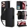 R20 For iPhone 16 Pro Max Case Zipper PU Leather Phone Cover with 9 Card Slots