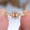 Princess Cut Champagne Zircon Engagement Rings for Women Vintage Gold Color Finger Ring Wedding Party Jewelry