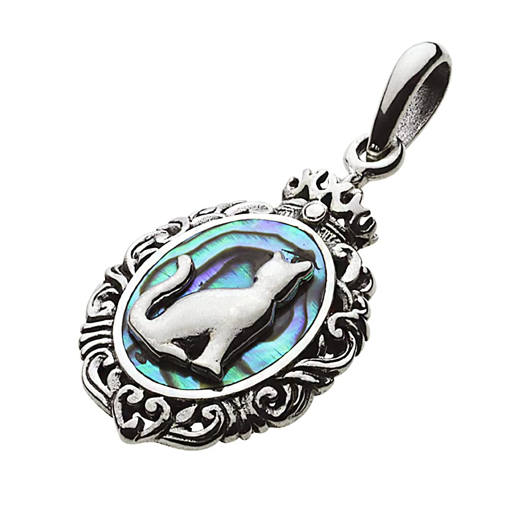 

Carving Frame Cat Pendant Shell fp0516 [Figmart] [Silver Accessory]
