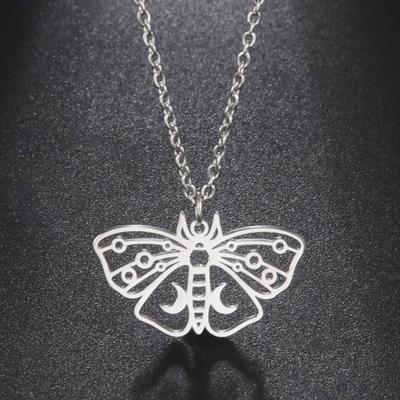 Vintage Moon Phase Luna Death Moth Pendant Necklaces for Women Stainless Steel Personality Gothic Butterfly Jewelry Gifts
