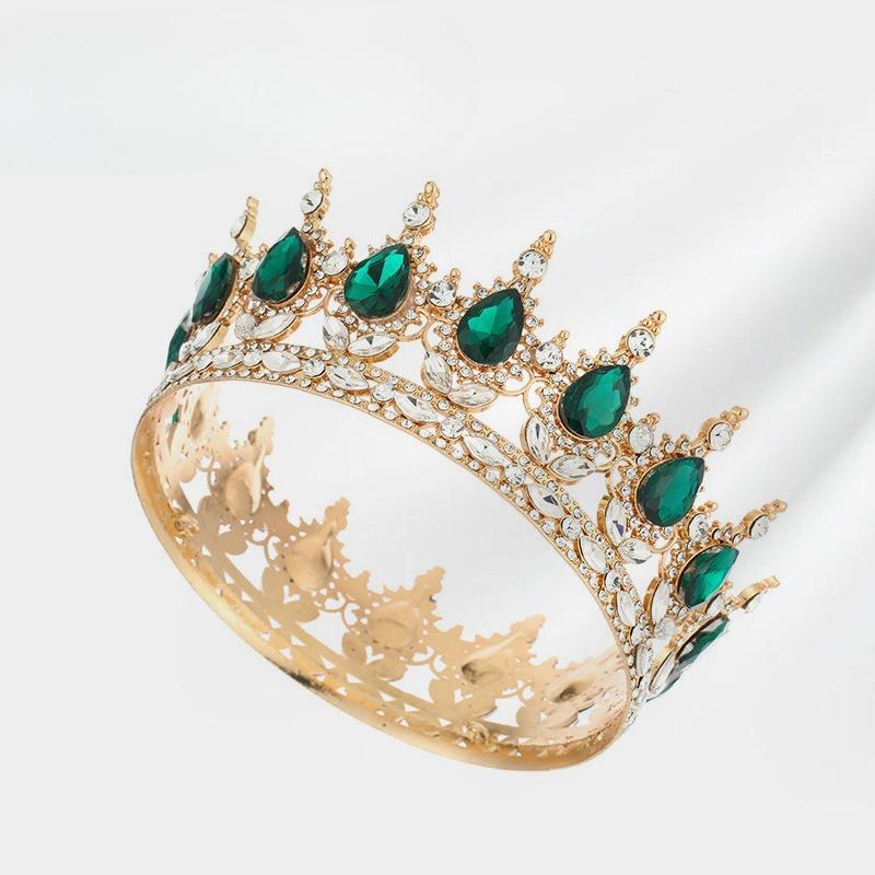 Full Round Crown Headwear Colorful Baroque Retro Full Diamond Jewelry Wedding Dress Accessories Crown Bride's Crown