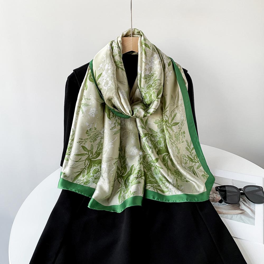 Spring and Summer Satin Long Scarf for Women Sunscreen Shawl Fashionable Beauty Scene Satin Long Scarf Versatile Travel Scarf